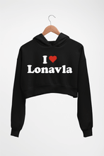 Load image into Gallery viewer, I Love Lonavla Crop HOODIE FOR WOMEN-Black-Ektarfa.online
