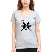 Load image into Gallery viewer, I Love Cricket T-Shirt for Women-Grey Melange-Ektarfa.online
