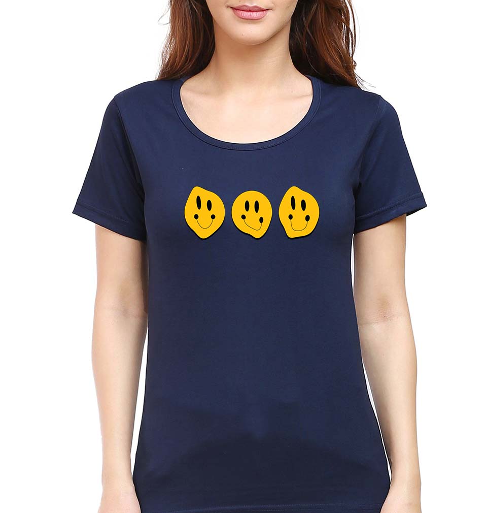 Smiley T-Shirt for Women-Navy Blue-Ektarfa.online