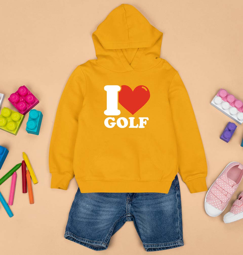 I Love Golf Kids Hoodie for Boy/Girl-Mustard Yellow-Ektarfa.online