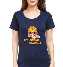 Load image into Gallery viewer, Ganpati JI(Ganesh) T-Shirt for Women-Navy Blue-Ektarfa.online
