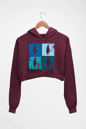 Penguins Crop HOODIE FOR WOMEN-Maroon-Ektarfa.online