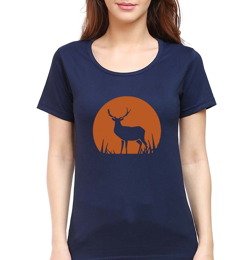Deer T-Shirt for Women-Navy Blue-Ektarfa.online