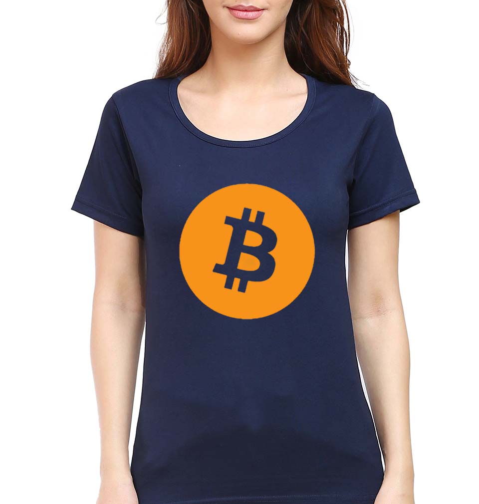 Cryptocurrency Bitcoin T-Shirt for Women-Navy Blue-Ektarfa.online