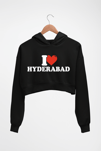 I Love Hyderabad Crop HOODIE FOR WOMEN-Black-Ektarfa.online