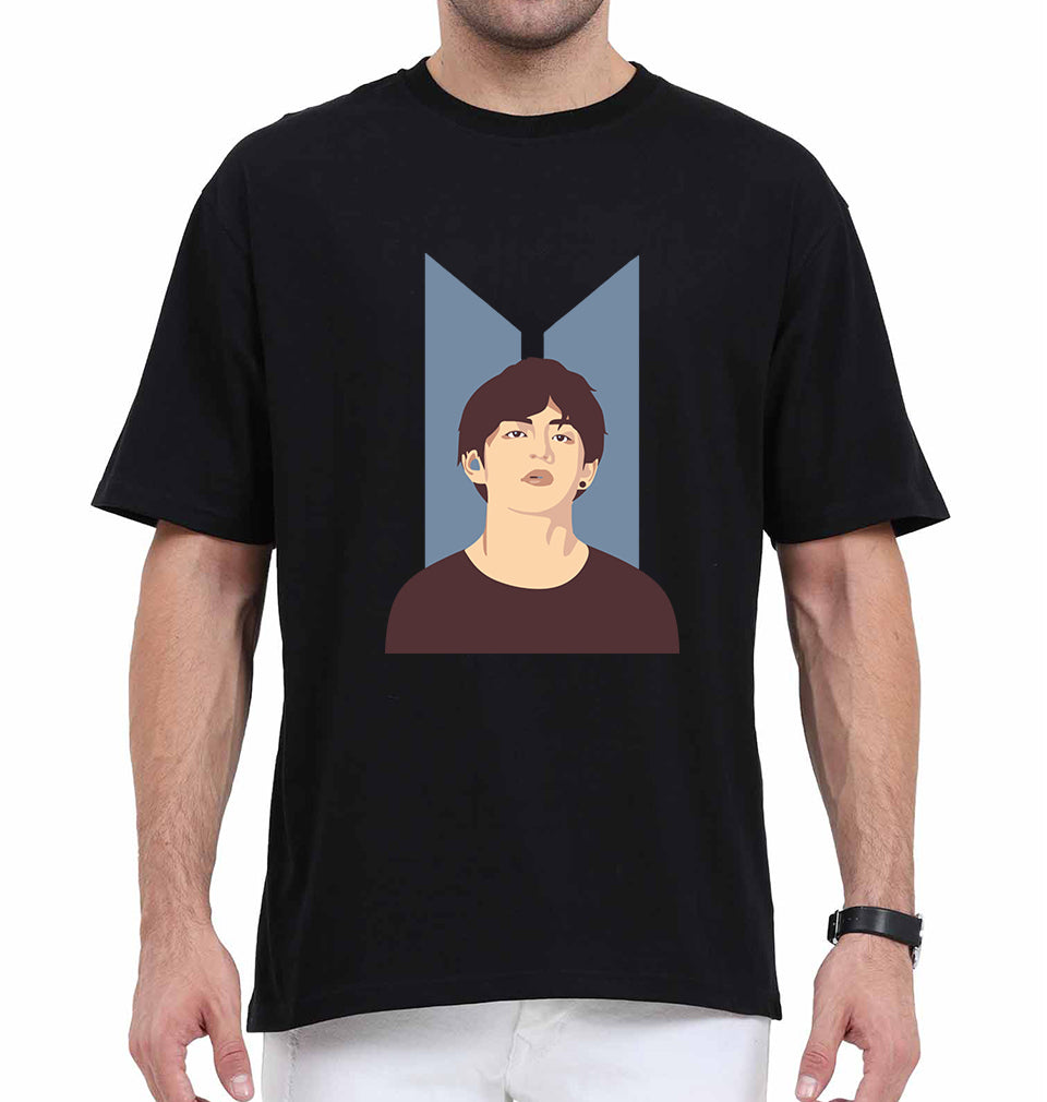 V-BTS(K-Pop) Oversized T-Shirt for Men-Black-Ektarfa.online
