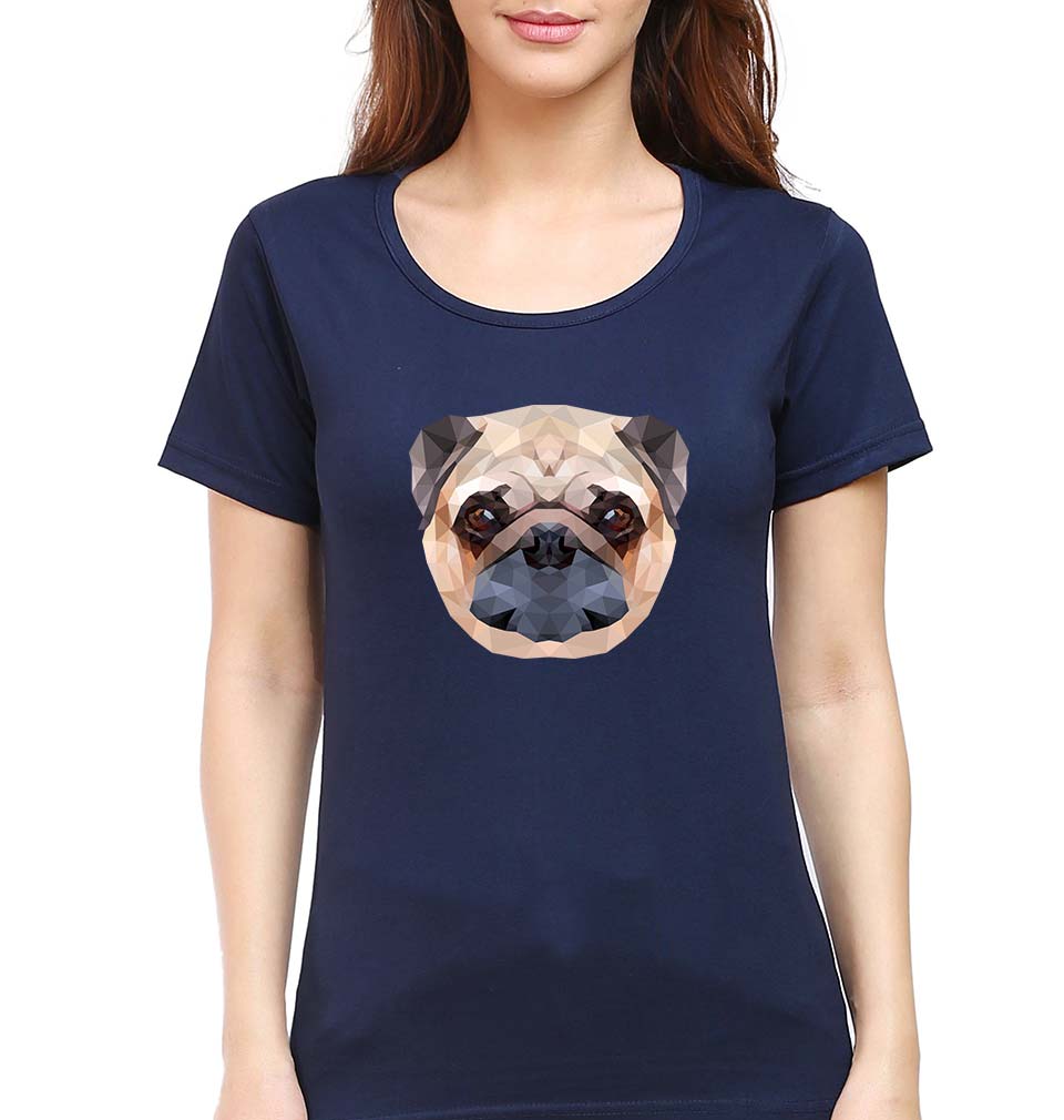Pug Dog T-Shirt for Women-Navy Blue-Ektarfa.online