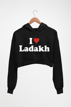 Load image into Gallery viewer, I Love Ladakh Crop HOODIE FOR WOMEN-Black-Ektarfa.online
