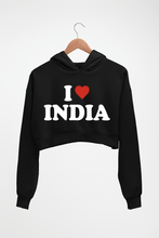 Load image into Gallery viewer, I Love India Crop HOODIE FOR WOMEN-Black-Ektarfa.online
