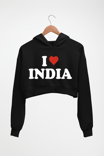 I Love India Crop HOODIE FOR WOMEN-Black-Ektarfa.online