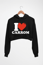 Load image into Gallery viewer, I Love Carrom Crop HOODIE FOR WOMEN-Black-Ektarfa.online
