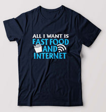 Load image into Gallery viewer, Fast Food and Internet T-Shirt for Men-Navy Blue-Ektarfa.online
