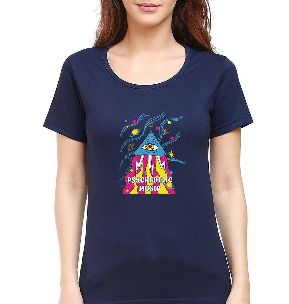 Psychedelic Music T-Shirt for Women-Navy Blue-Ektarfa.online