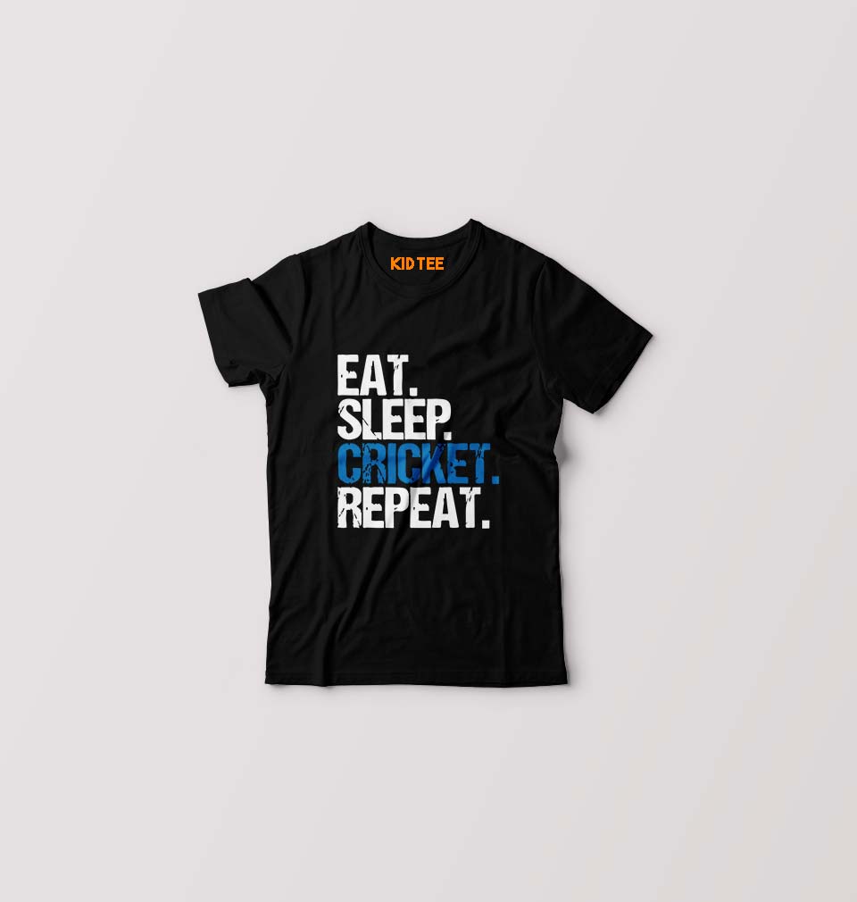 CRICKET Eat Sleep Cricket Repeat Kids T-Shirt for Boy/Girl-Black-Ektarfa.online
