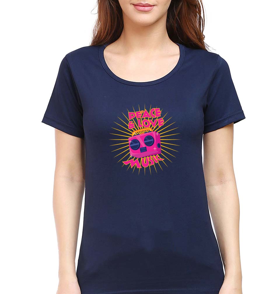 Psychedelic Music Peace Love T-Shirt for Women-Navy Blue-Ektarfa.online