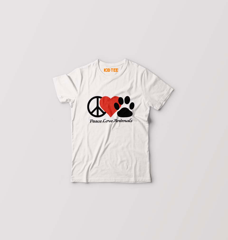 Peace Love Animals Kids T-Shirt for Boy/Girl-White-Ektarfa.online
