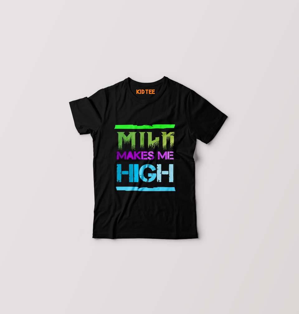 Milk Make Me High Kids T-Shirt for Boy/Girl-Black-Ektarfa.online