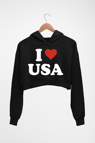 I Love USA Crop HOODIE FOR WOMEN-Black-Ektarfa.online