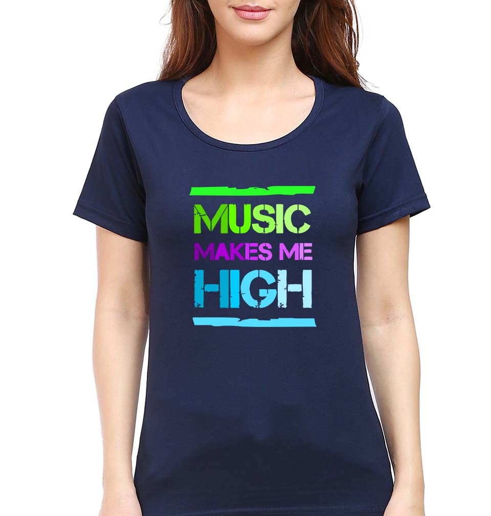 Music T-Shirt for Women-Navy Blue-Ektarfa.online