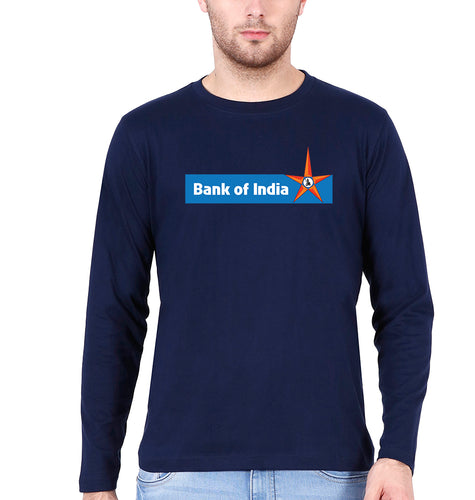 Bank of India Full Sleeves T-Shirt for Men-S(38 Inches)-Navy Blue-Ektarfa.online