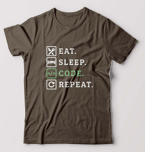 Eat Sleep Code Repeat T-Shirt for Men-Olive Green-Ektarfa.online