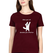 Load image into Gallery viewer, Cat T-Shirt for Women-Maroon-Ektarfa.online
