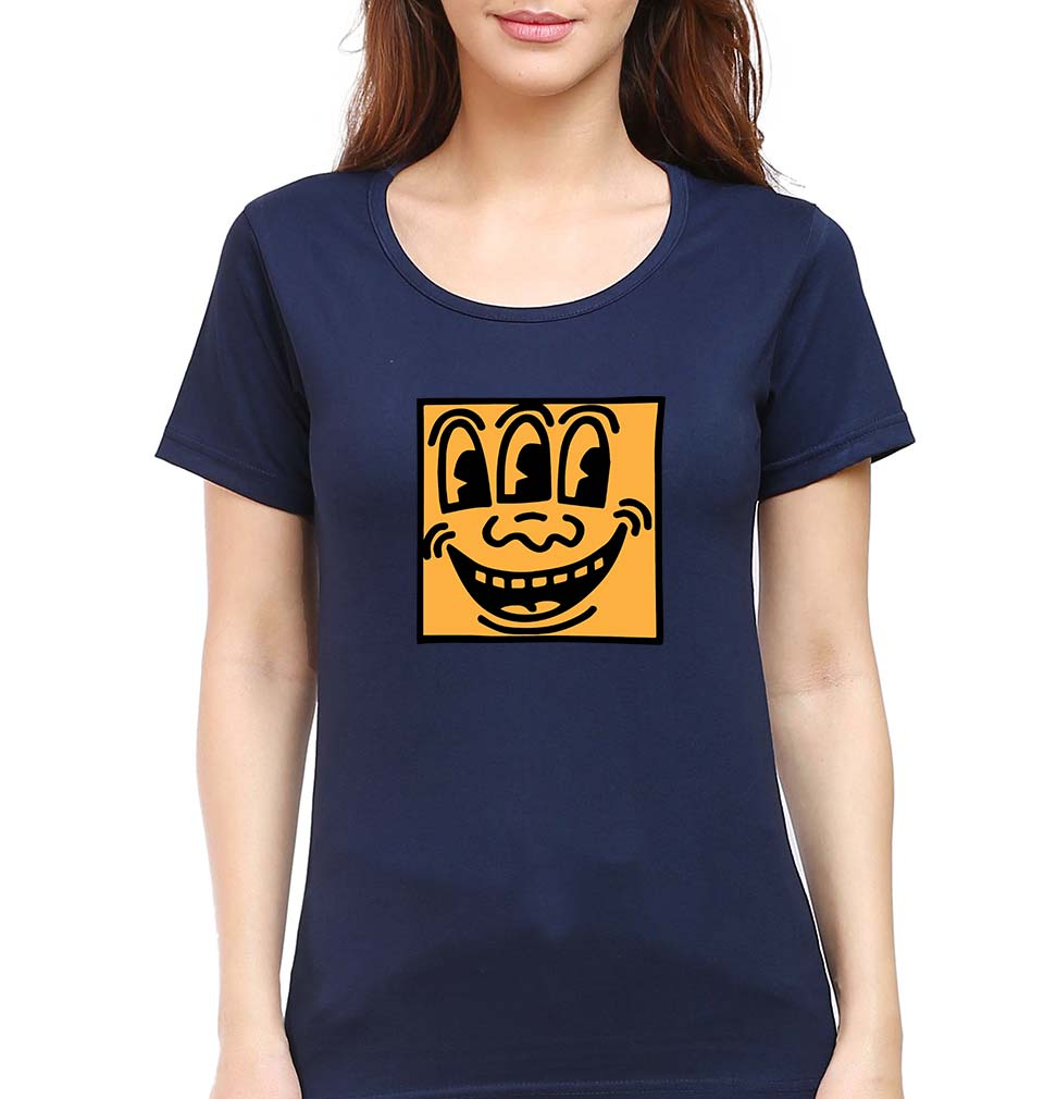 Keith Haring Funny T-Shirt for Women-Navy Blue-Ektarfa.online