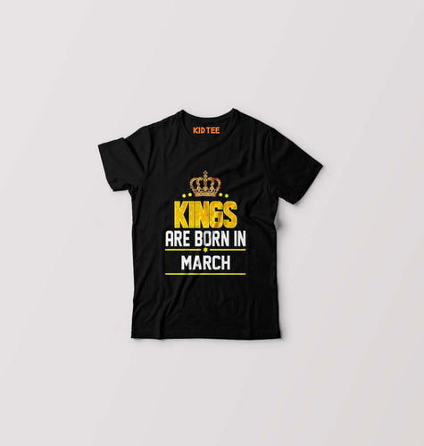 Kings Are Born In March Kids T-Shirt for Boy/Girl-Black-Ektarfa.online