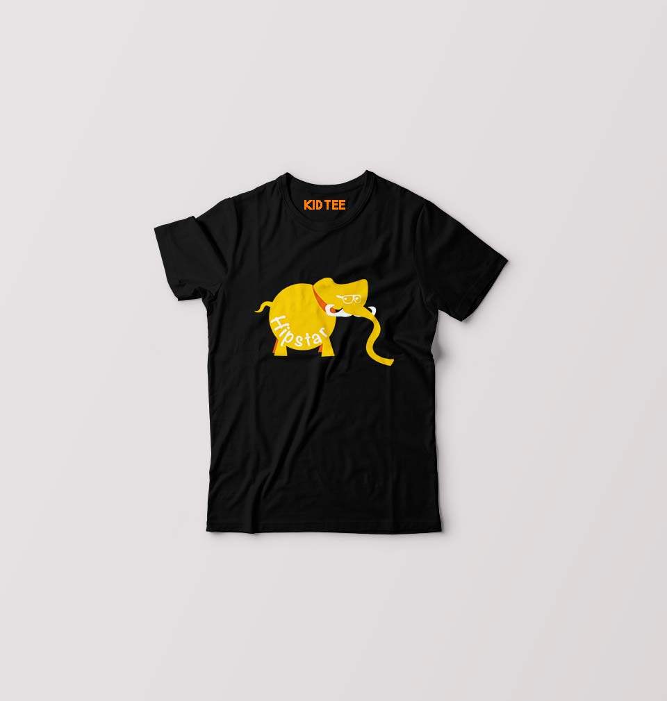 Hipster Elephant Kids T-Shirt for Boy/Girl-Black-Ektarfa.online