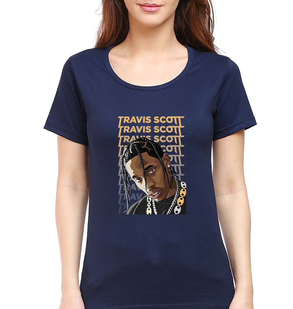 Travis Scott T-Shirt for Women-XS(32 Inches)-Navy Blue-Ektarfa.online