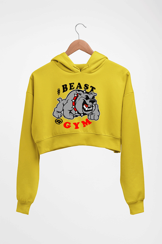 Beast Gym Funny Crop HOODIE FOR WOMEN-Mustard Yellow-Ektarfa.online
