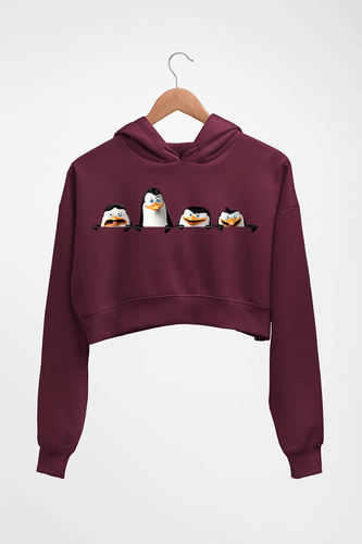 Penguins of Madagascar Crop HOODIE FOR WOMEN-Maroon-Ektarfa.online
