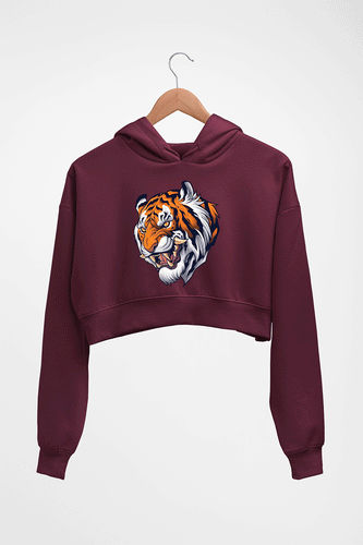 Tiger Crop HOODIE FOR WOMEN-Maroon-Ektarfa.online