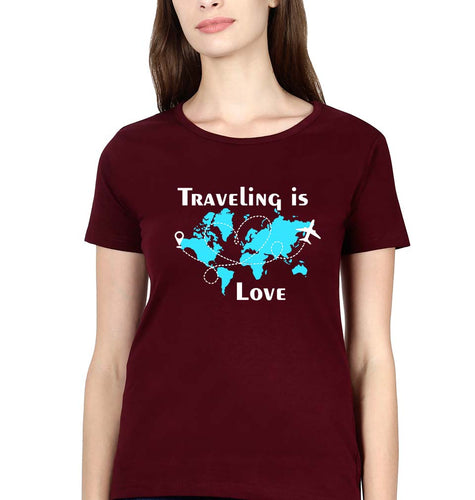 Traveling is Love T-Shirt for Women-Maroon-Ektarfa.online