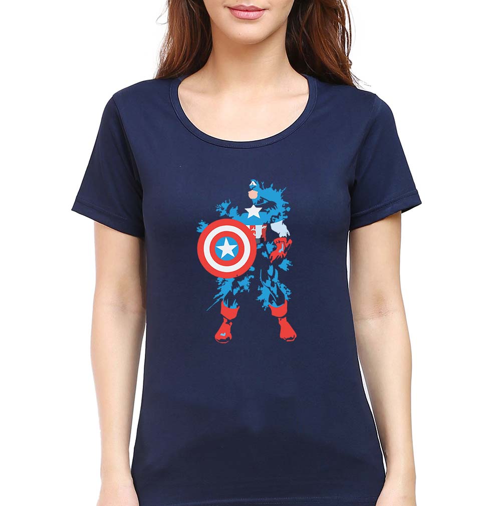 Captain America Superhero T-Shirt for Women-Navy Blue-Ektarfa.online