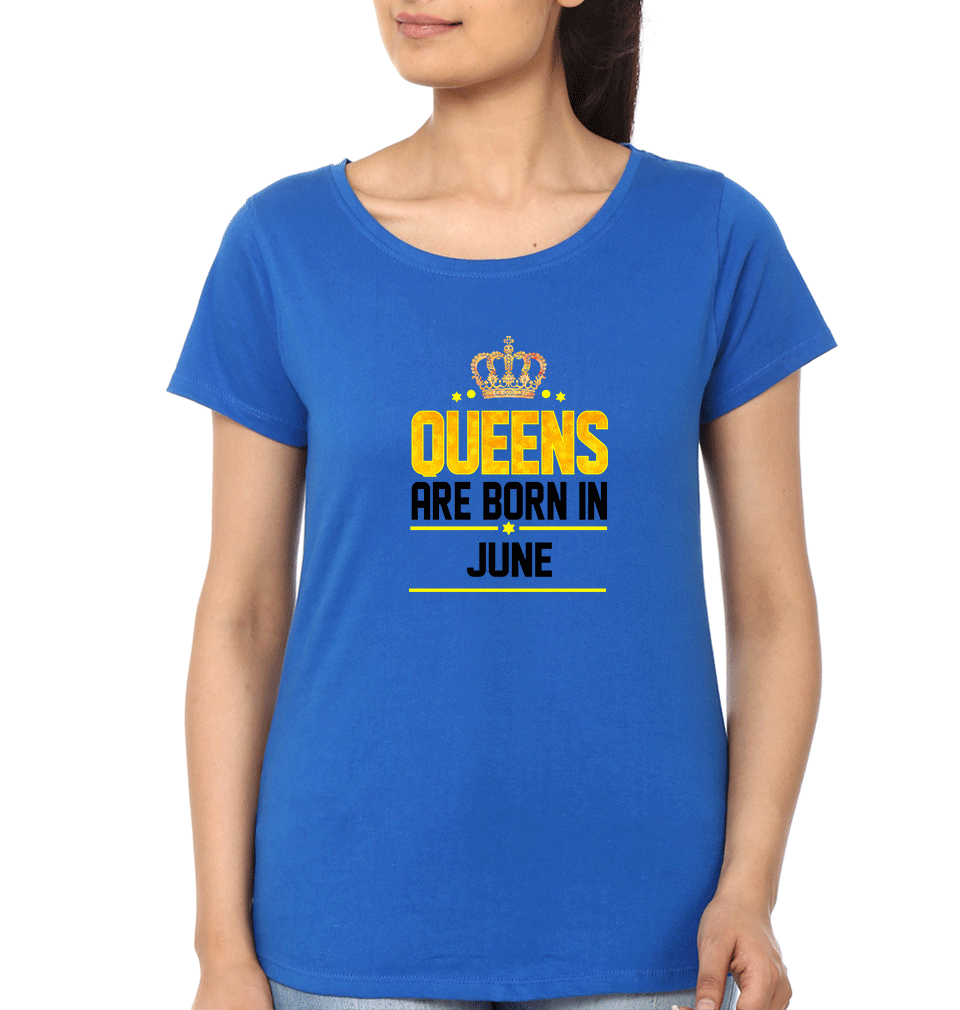 Queens Are Born In June T-Shirt for Women-Royal Blue-Ektarfa.online