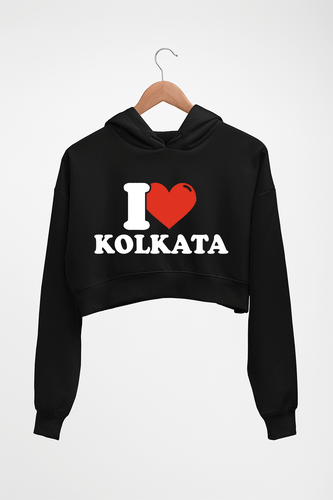 I Love Kolkata Crop HOODIE FOR WOMEN-Black-Ektarfa.online