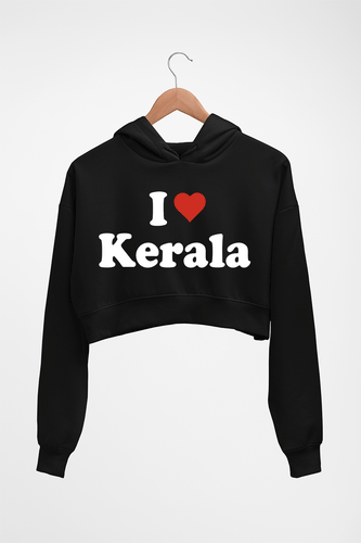 I Love Kerala Crop HOODIE FOR WOMEN-Black-Ektarfa.online