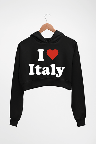 I Love Italy Crop HOODIE FOR WOMEN-Black-Ektarfa.online