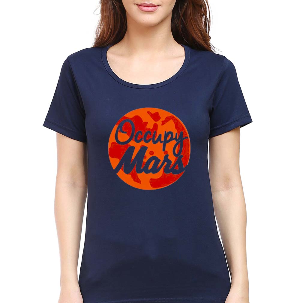 Occupy Mars Elon Musk T-Shirt for Women-Navy Blue-Ektarfa.online