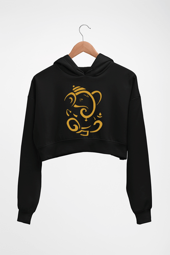 Ganpati JI(Ganesh) Crop HOODIE FOR WOMEN-Black-Ektarfa.online