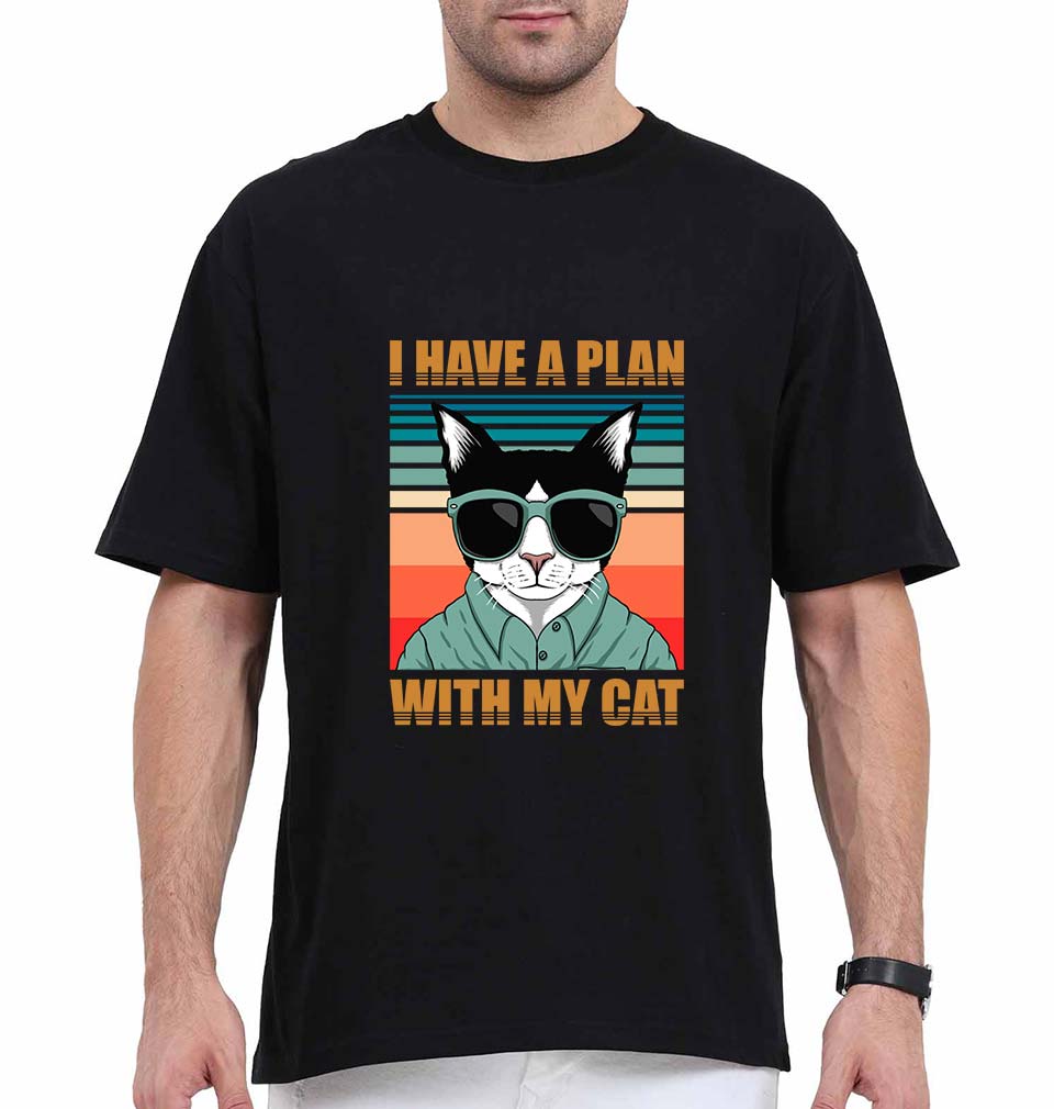 Cat Oversized T-Shirt for Men-Black-Ektarfa.online