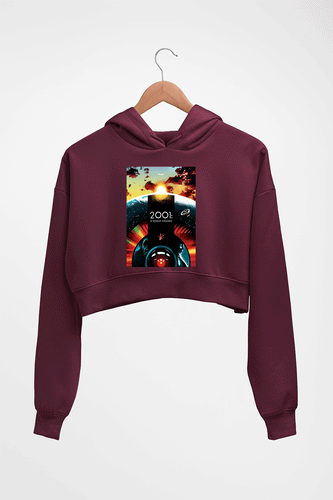 2001 A Space Odyssey Crop HOODIE FOR WOMEN-Maroon-Ektarfa.online