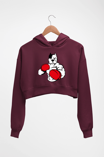 Pitbull Boxing Crop HOODIE FOR WOMEN-Maroon-Ektarfa.online