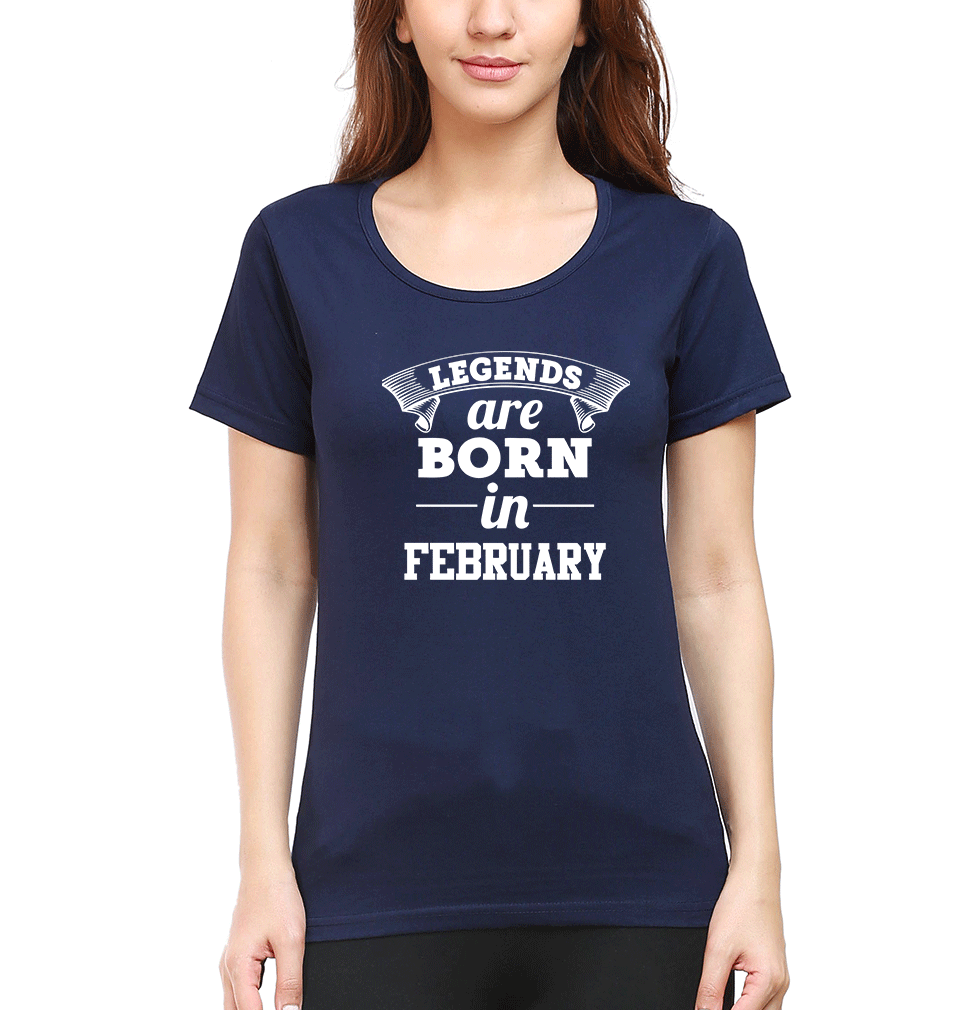 Legends are Born in February T-Shirt for Women-Navy Blue-Ektarfa.online