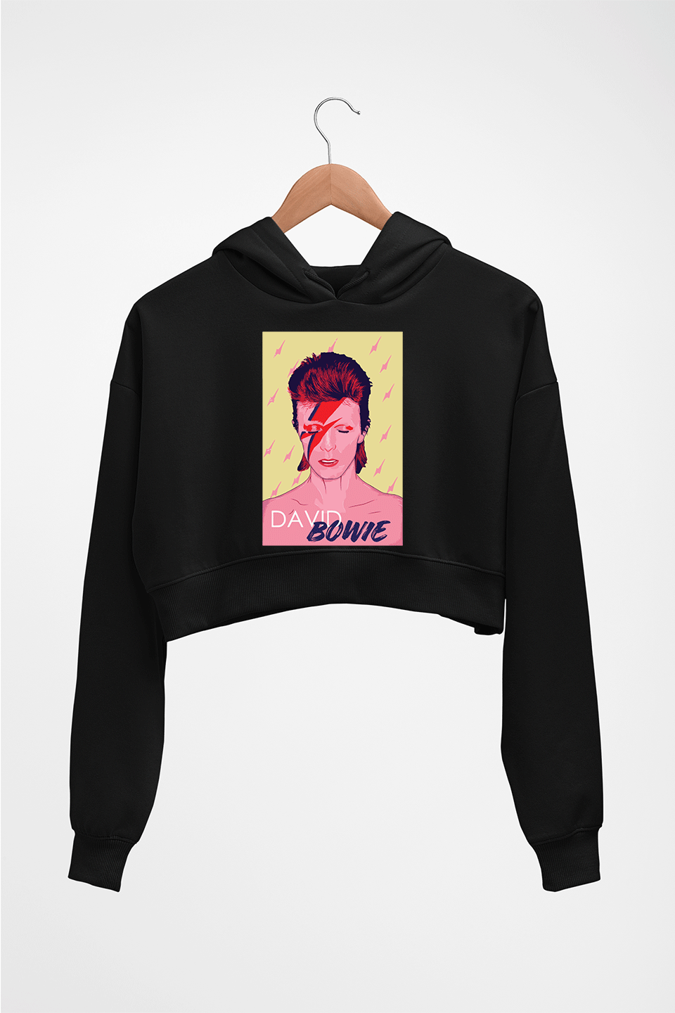 David Bowie Crop HOODIE FOR WOMEN-Black-Ektarfa.online