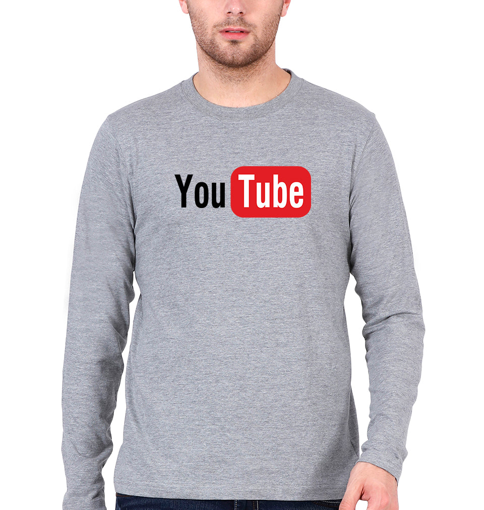 YouTube Full Sleeves T-Shirt for Men-Grey Melange-Ektarfa.online