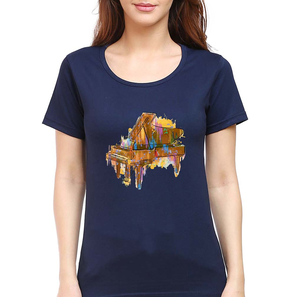 Piano T-Shirt for Women-Navy Blue-Ektarfa.online