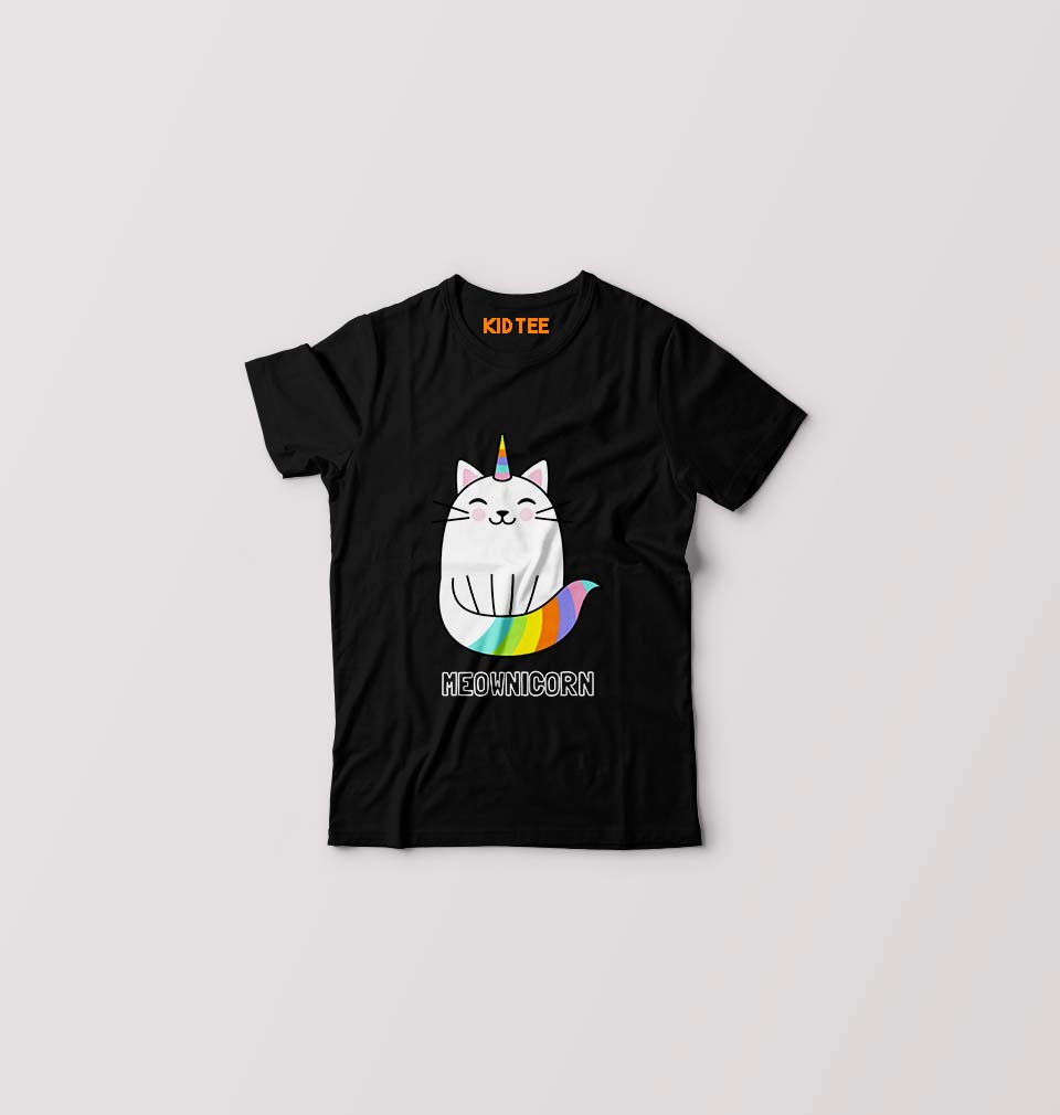 MEOWNICORN Kids T-Shirt for Boy/Girl-Black-Ektarfa.online