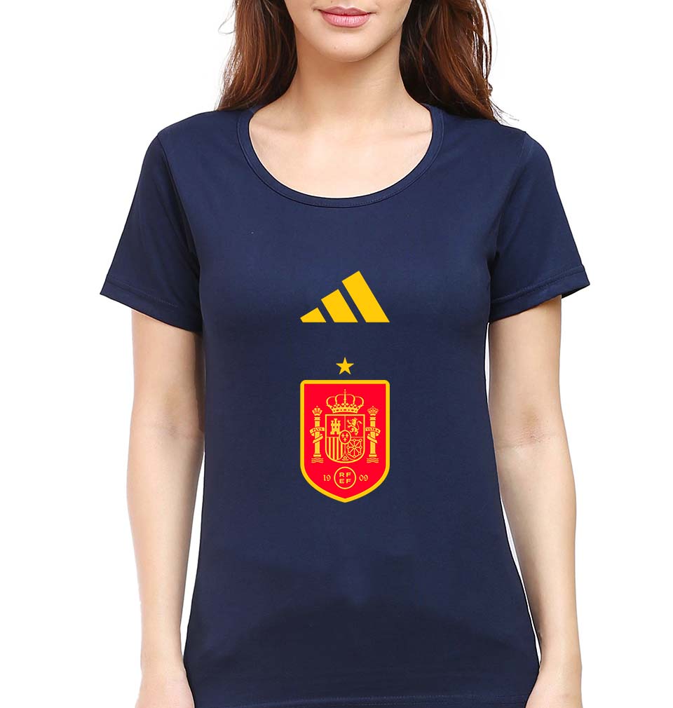 Spain Football T-Shirt for Women-Navy Blue-Ektarfa.online